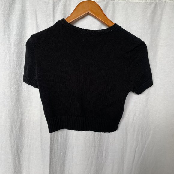 100% Combed Cotton Cropped Knit T-Shirt Sweater - Picture 5 of 7